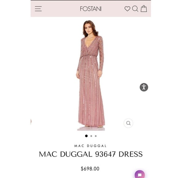 MAC DUGGAL Sequined V Neck Long Sleeve Column Gown Rosewood 4 NWT - Picture 4 of 11